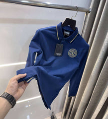 Versac e Couture Petrol Blue Logo Work Imported Polo T-Shirt