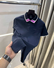 Hugo bos s Navy Blue Collar Logo Premium Polo T-Shirt