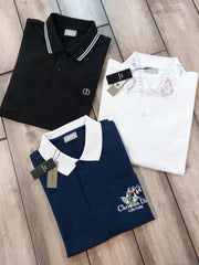 Christian Dio r White Collar Logo Premium Polo T-Shirt