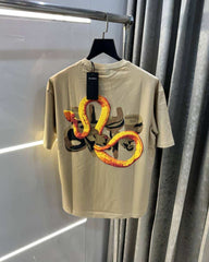 Bluorng Beige EmBo-ssed Print Imported Oversized T-Shirt