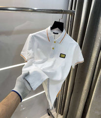 Balmai n Paris White Metal Logo Imported Polo T-Shirt