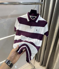 Ralph Lauren Wine Stripes Premium Knitted Polo T-Shirt