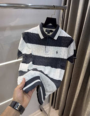 Ralph Laure n Grey Stripes Premium Knitted Polo T-Shirt