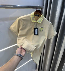 Versac e Couture Beige Embroidery Logo Imported Polo T-Shirt