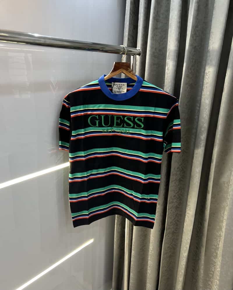 GueSs Black Embroidery Print Imported Oversized T-Shirt