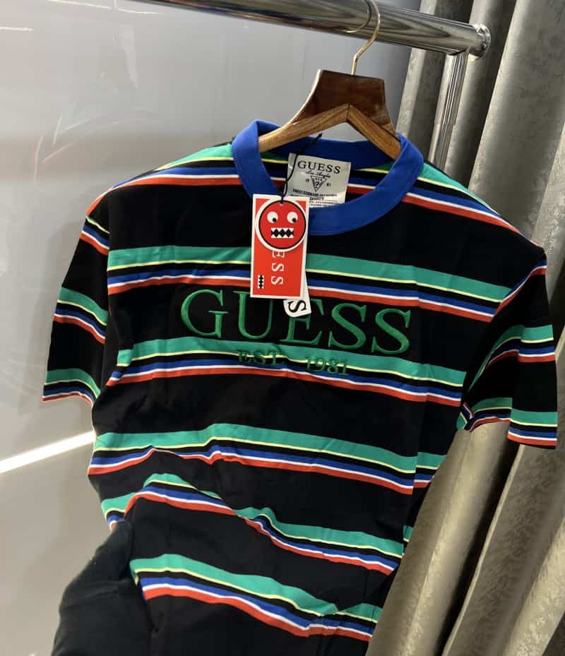 GueSs Black Embroidery Print Imported Oversized T-Shirt