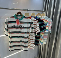 Gues s White Red Stripes Imported Oversized T-Shirt