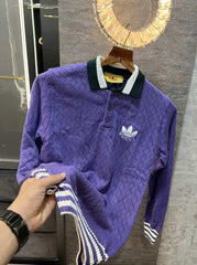Gucc i Purple Embroidery Logo Imported Knitted Pull Over