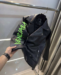 Balenciag a Black Premium Imported leather Jacket