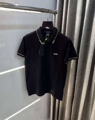 hug0 B0..5S Black Logo Print Premium Polo T-Shirt
