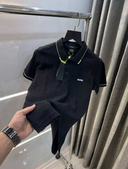 hug0 B0..5S Black Logo Print Premium Polo T-Shirt