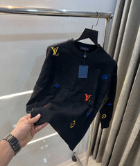 Louis Vuitton Black Embroidery Logo Imported Knitted Pull Over