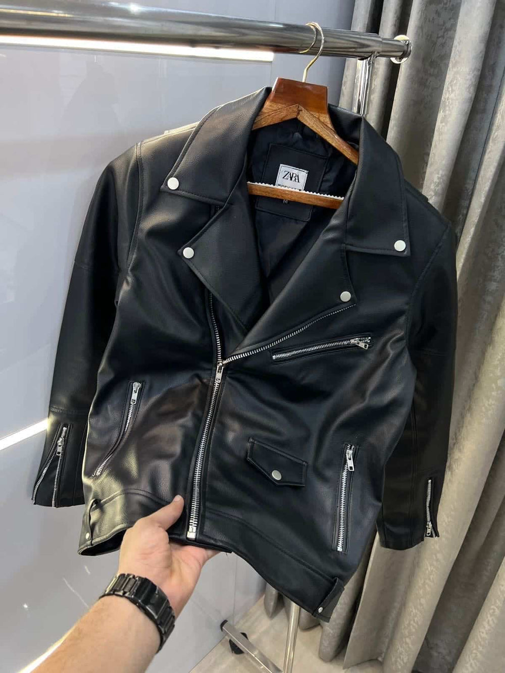 Zar a Black Cross Zip King Khan Edition Leather Jacket