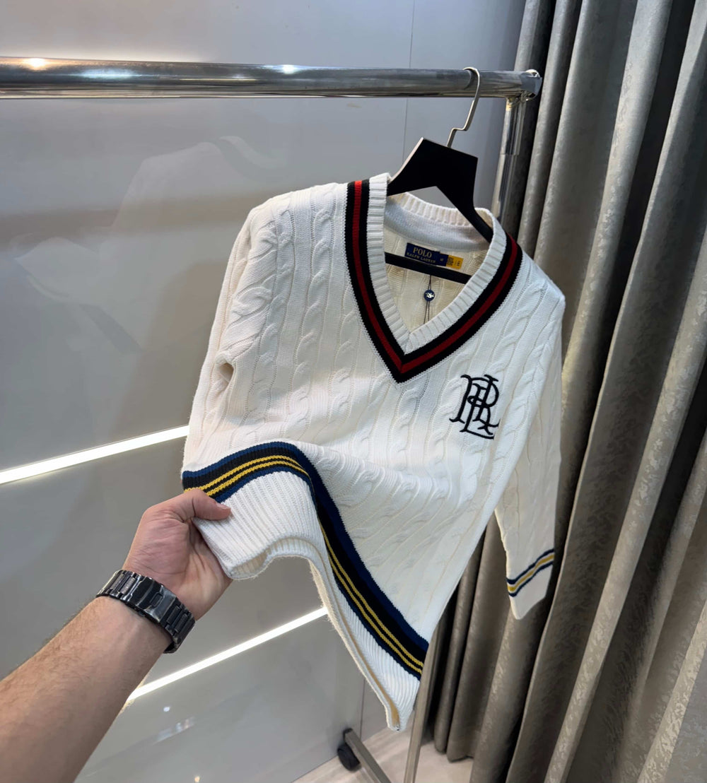 Ralph Lauren White Embroidery Logo Imported Knitted Pull Over