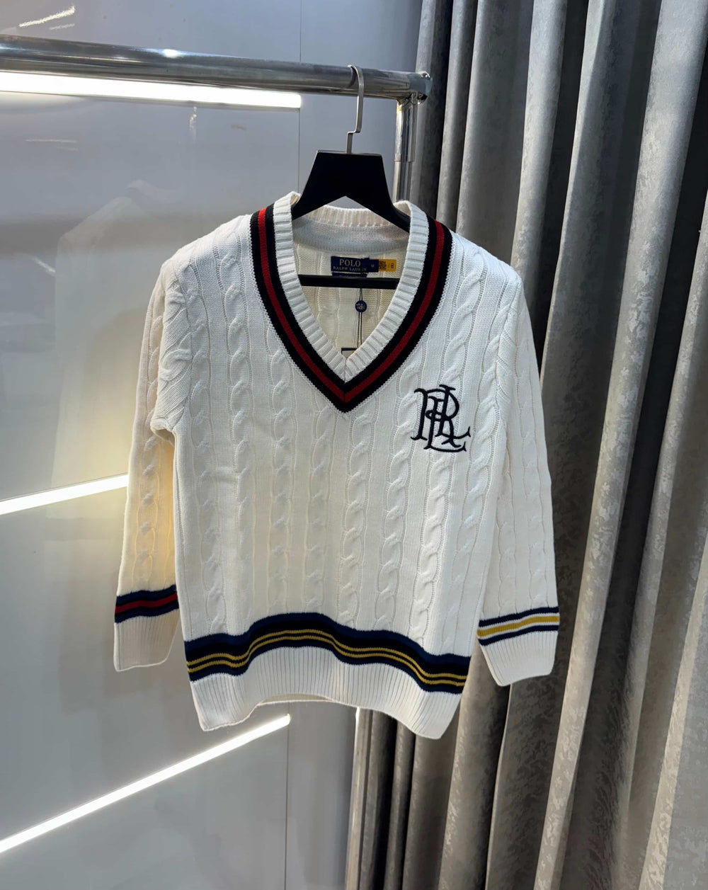 Ralph Lauren White Embroidery Logo Imported Knitted Pull Over