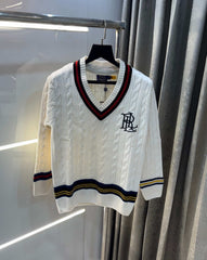 Ralph Lauren White Embroidery Logo Imported Knitted Pull Over