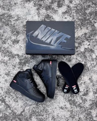 Nike Airforce 1 Supreme X Mid Leather ALL BLACK 1st Leather