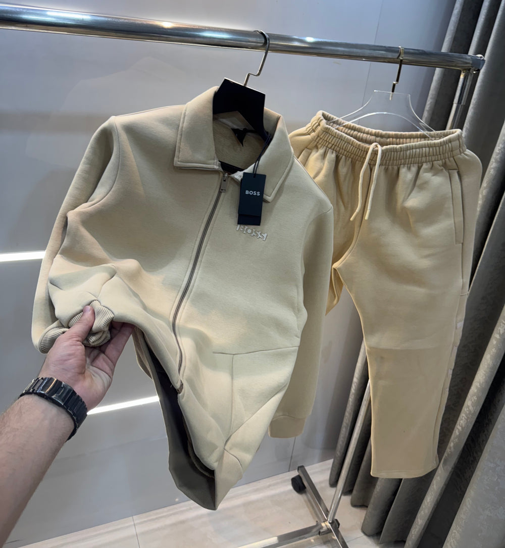 Hugo Bo$S Beige Embossed Logo Imported Tracksuit