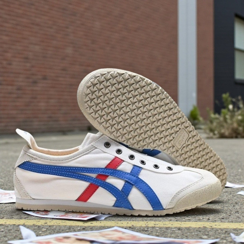 Onitsuka Tiger Sneakers Mexico 66 Slip on White Blue Red Sneakers For Mens