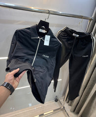 Celin e Black Embroidery Logo Imported Tracksuit