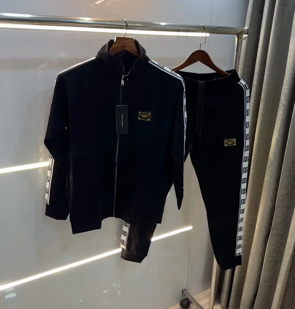 Dolce& Gabbana Black Embroidery Logo Imported Tracksuit With Brand Carry Bag