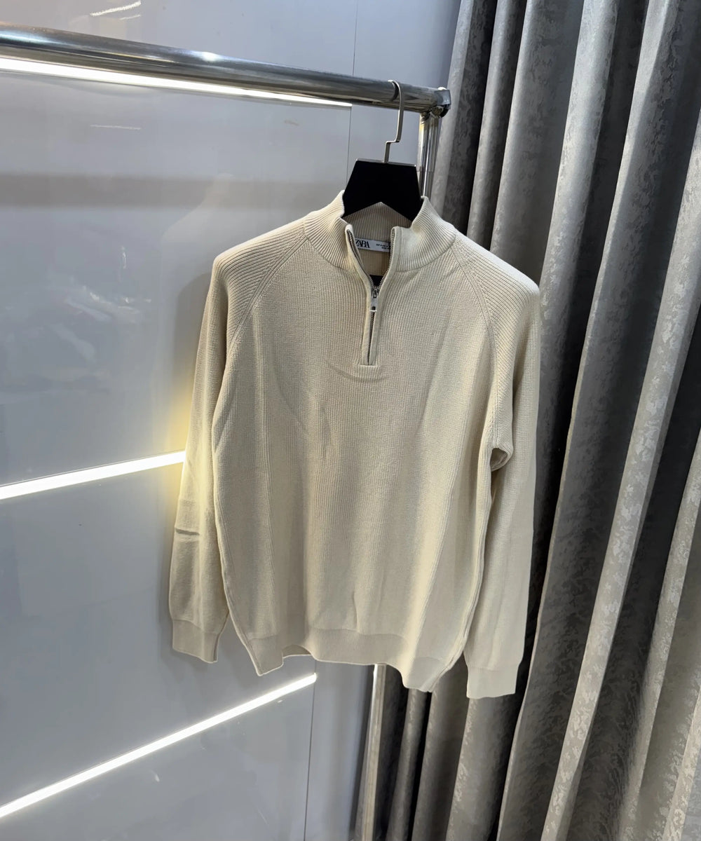 Zar a Cream Zip Premium Knitted Pull Over