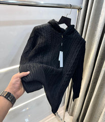 Essential Black Imported Knitted Hoodie