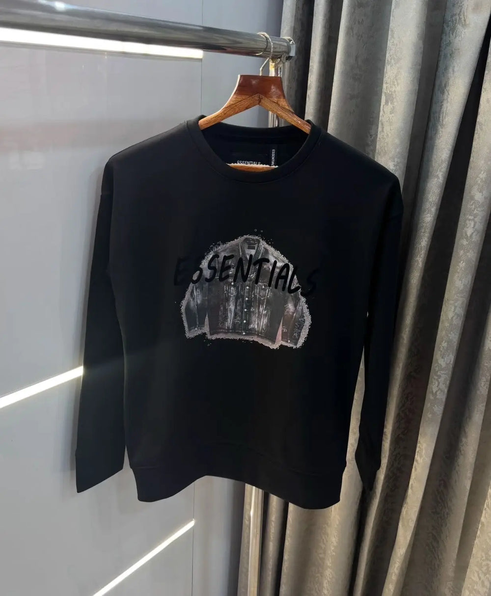 Essentia l Black Logo Print Imported Premium Sweatshirt