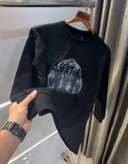 Essentia l Black Logo Print Imported Premium Sweatshirt