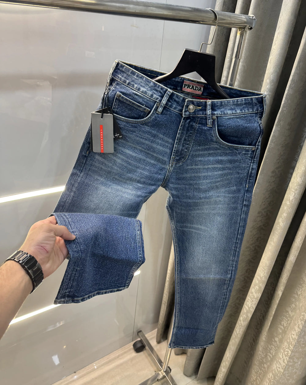 Prad a Milano Blue Pocket Logo Imported Denim