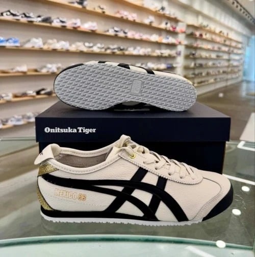 Onitsuka Tiger Mexico 66 Cream Black Gold 1st Leather Quality Sneakers