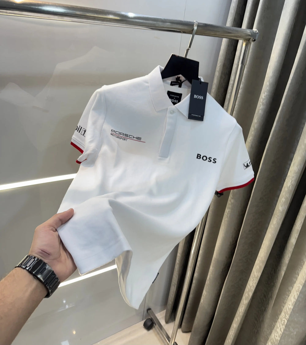 Hug o Bos s White Porche Edition Premium Polo T-shirt