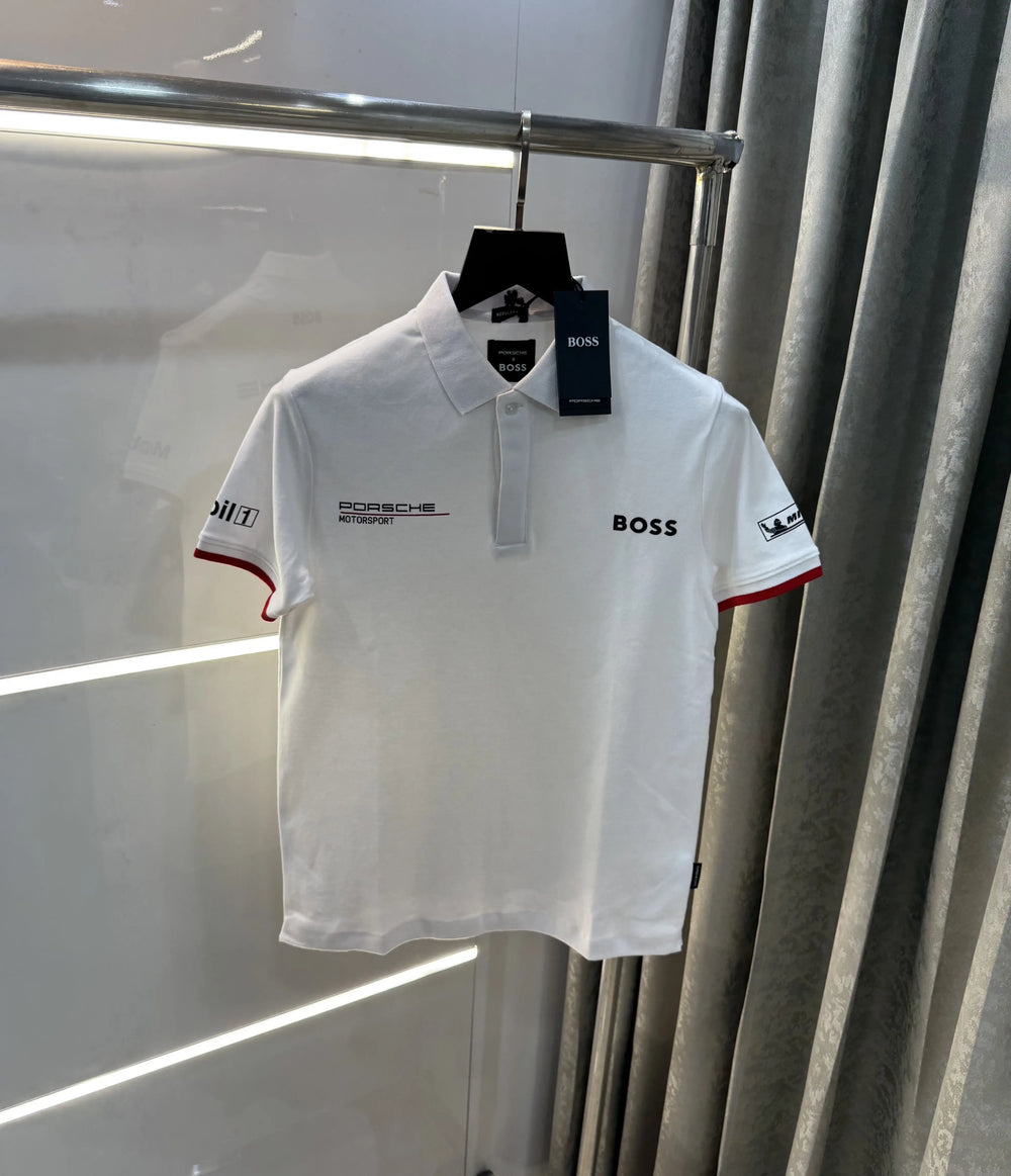 Hug o Bos s White Porche Edition Premium Polo T-shirt