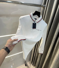 Tomm y Hilfiger White Logo Work Premium Full Sleeve Polo T-Shirt