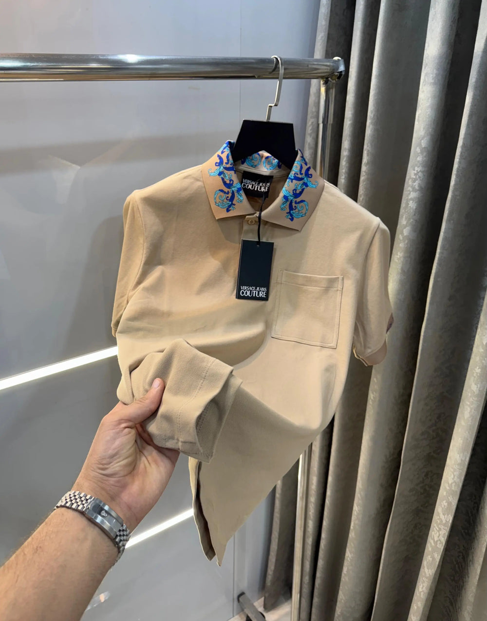 Versac e Couture Baige Collar Logo Imported Polo T-Shirt