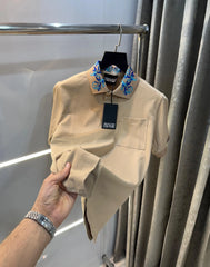 Versac e Couture Baige Collar Logo Imported Polo T-Shirt