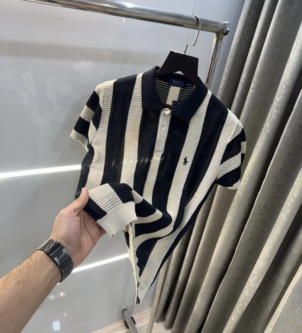 Ralph Lauren Black Premium Knitted Polo T-Shirt