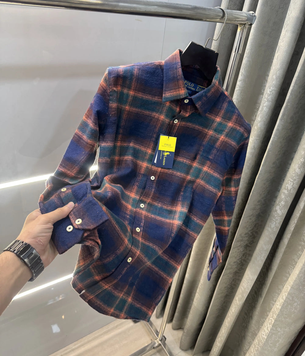 Ralph Lauren Navy Blue Brushing Checks Premium Shirt