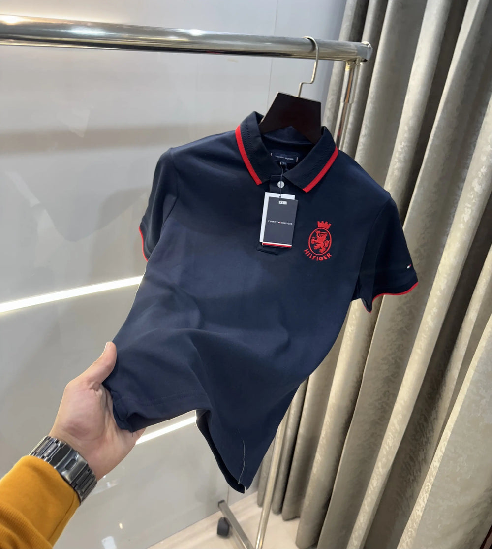 Tomm y Hilfige r Navy Blue Logo Work Premium Polo T-Shirt