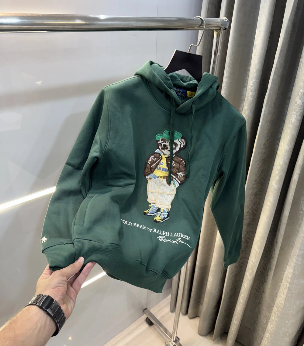 Ralph Lauren Olive Green Teddy Edition Embroidery Logo Imported Hoodie