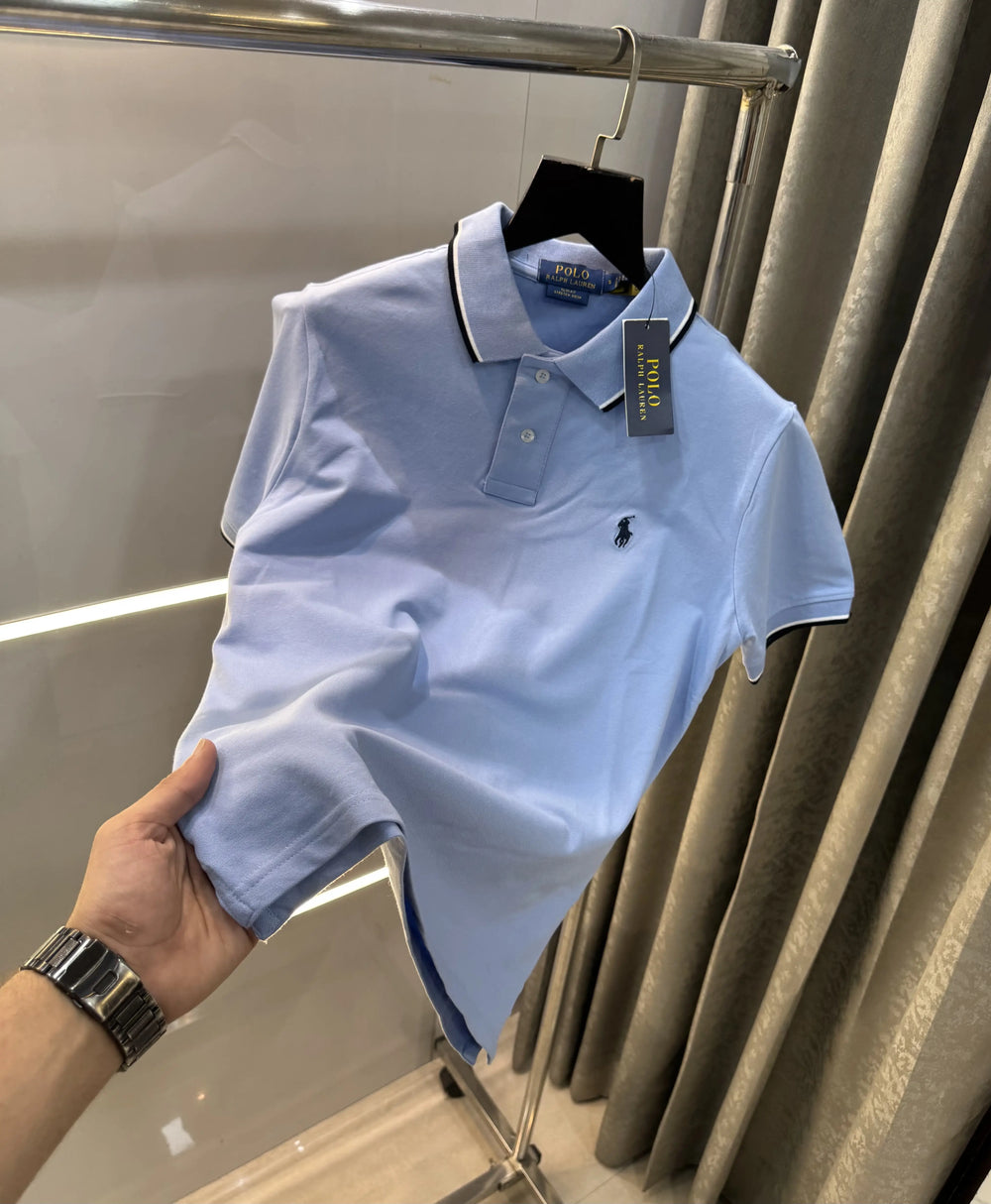 Ralph Lauren Sky Blue Embroidery Logo Premium Polo T-Shirt