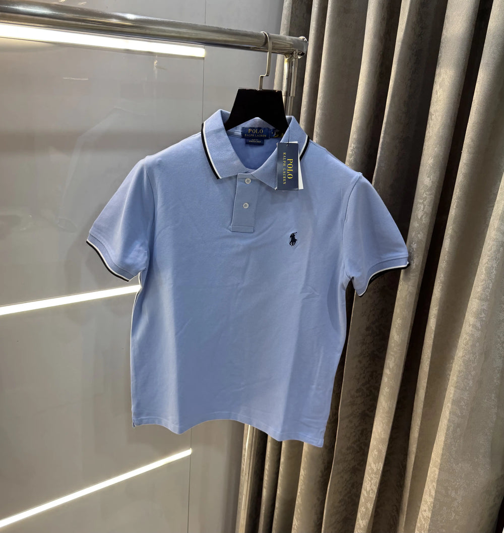 Ralph Lauren Sky Blue Embroidery Logo Premium Polo T-Shirt