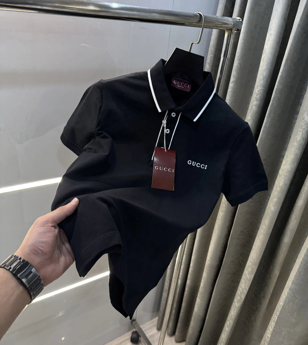 Gucc i Black Logo Work Imported Polo T-Shirt