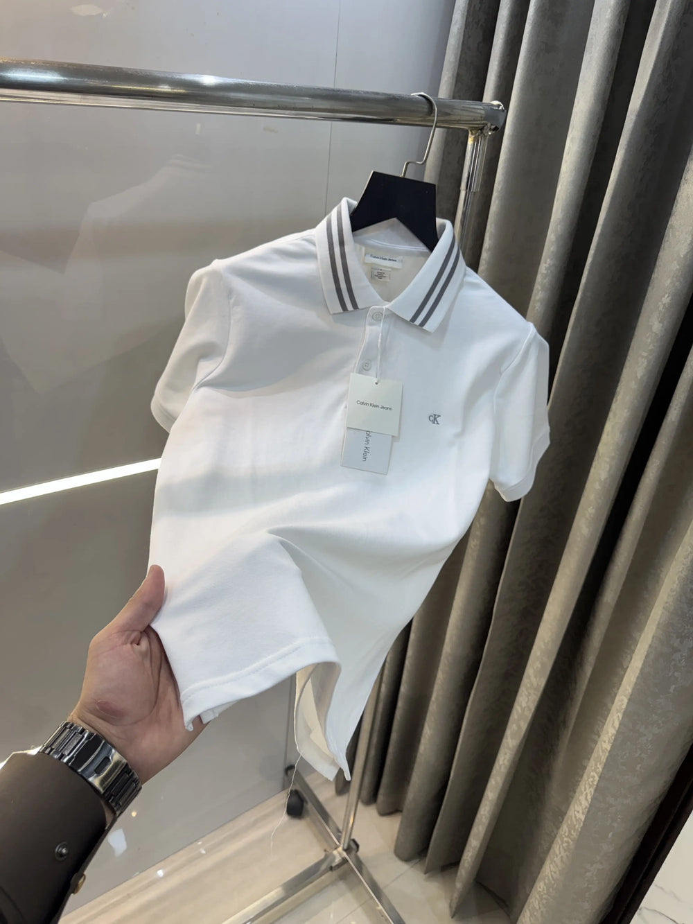 Calvin Klein WhiteEmbroidery Logo Premium Polo T-Shirt