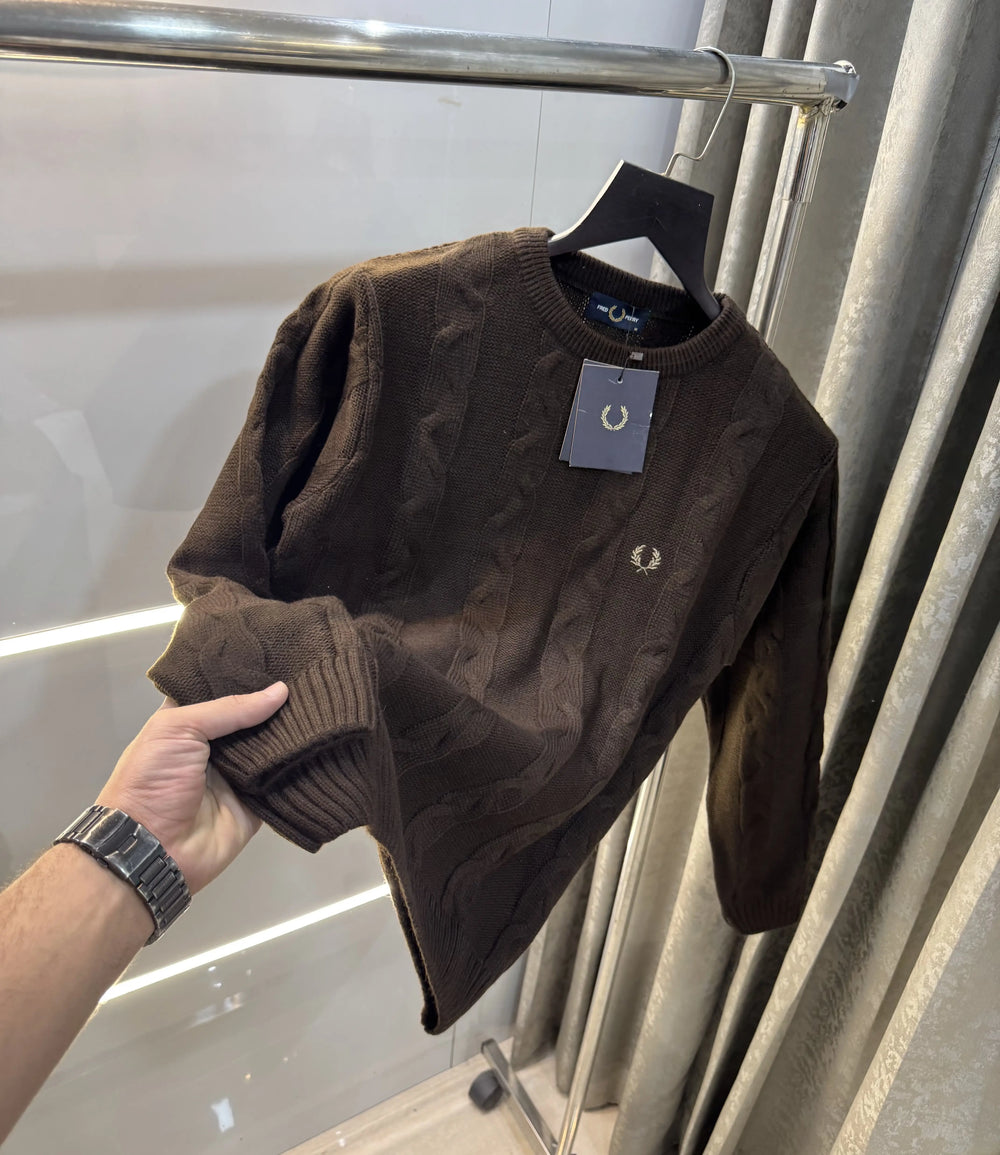 Fredperry Dark Brown Embroidery Logo Imported Pull Over