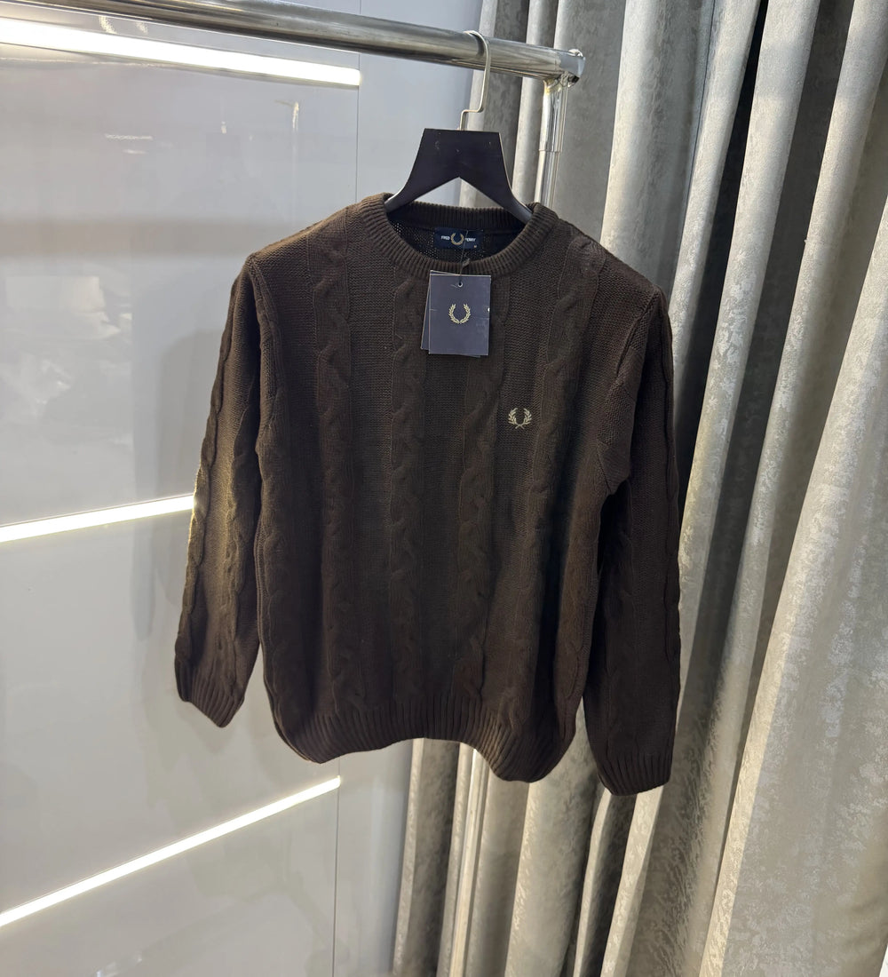 Fredperry Dark Brown Embroidery Logo Imported Pull Over