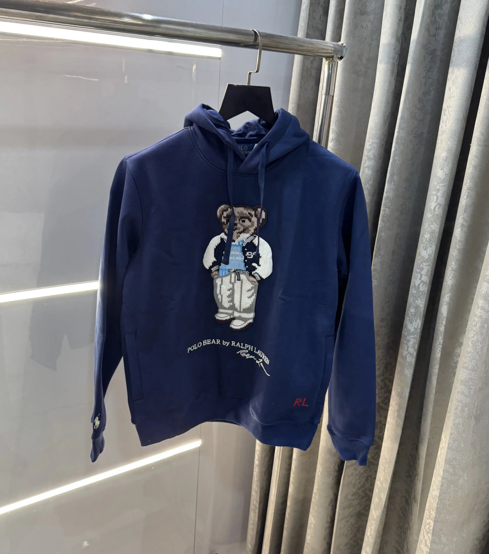 Ralph Lauren Navy Blue Teddy Edition Embroidery Logo Imported Hoodie