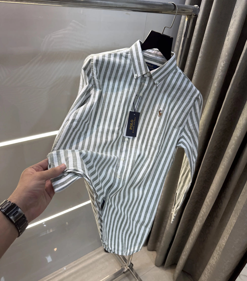 Ralph Lauren Green Stripes Premium Linen Shirt