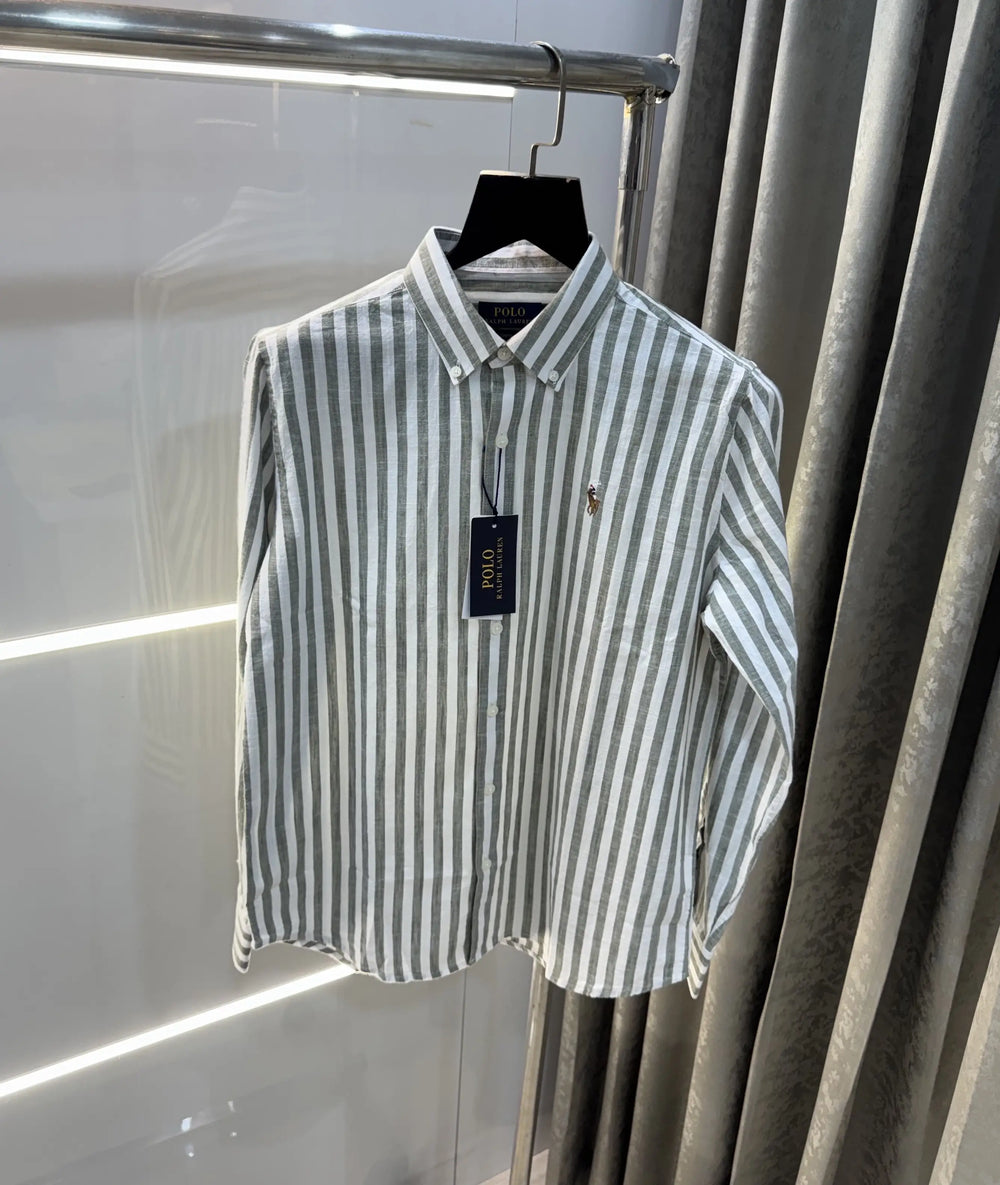 Ralph Lauren Green Stripes Premium Linen Shirt