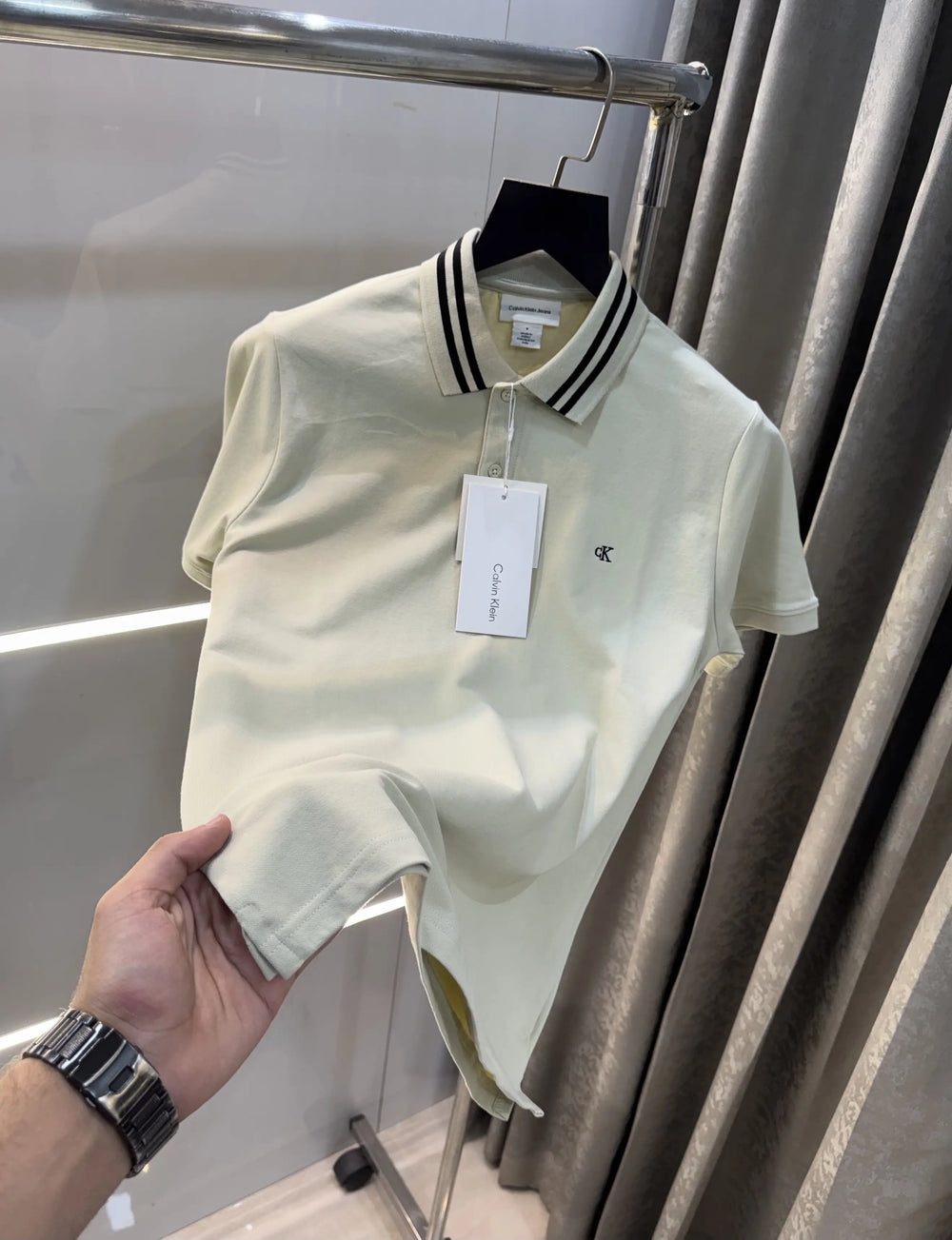 Calvin Klein Cream Embroidery Logo Premium Polo T-Shirt